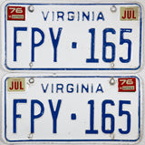 1976 Virginia License Plates