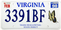1998 Virginia Tiger Swallowtail License Plate