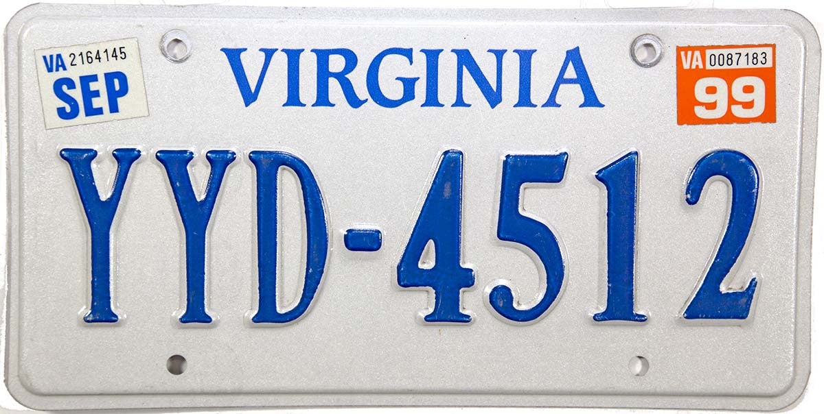 1999 Virginia License Plate