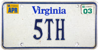2003 Virginia License Plate DMV 5TH