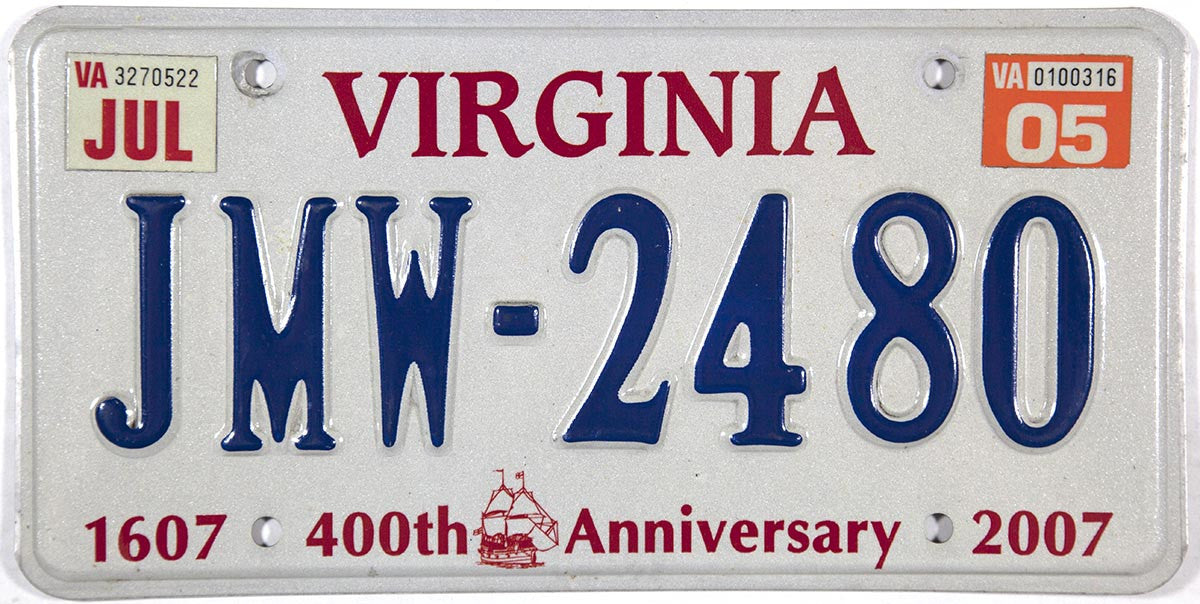 2005 Virginia Jamestown License Plate