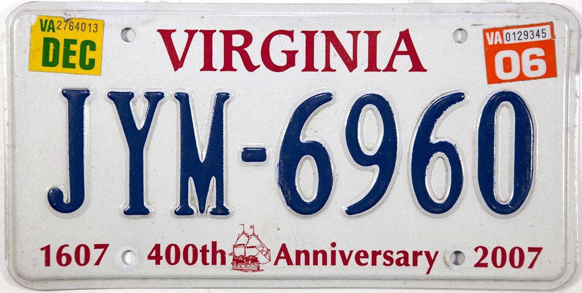 2006 Virginia Jamestown License Plate