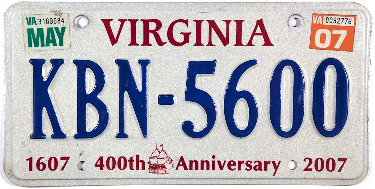 2007 Virginia Jamestown License Plate
