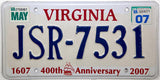 2007 Virginia Jamestown License Plate