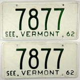 1962 Vermont License Plates