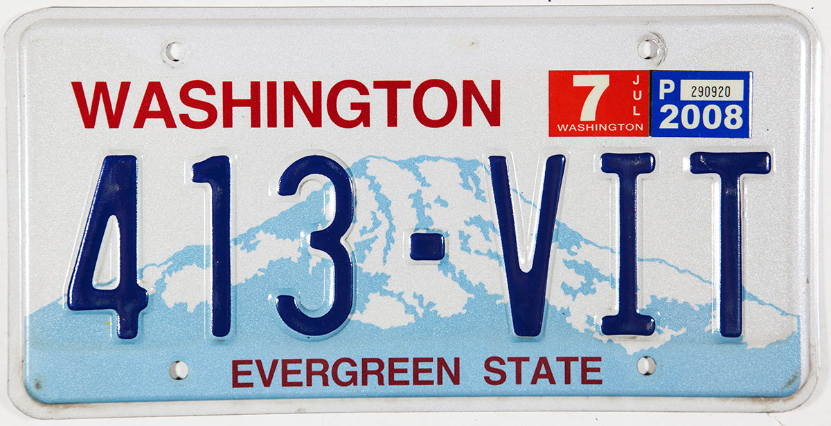 A 2008 scenic Washington car License Plate