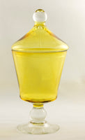 A West Virginia Glass company almost transpearant yellow compote with foot and lid