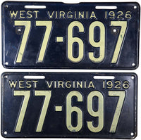 1926 West Virginia License Plates
