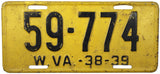 1938 - 39 West Virginia License Plates