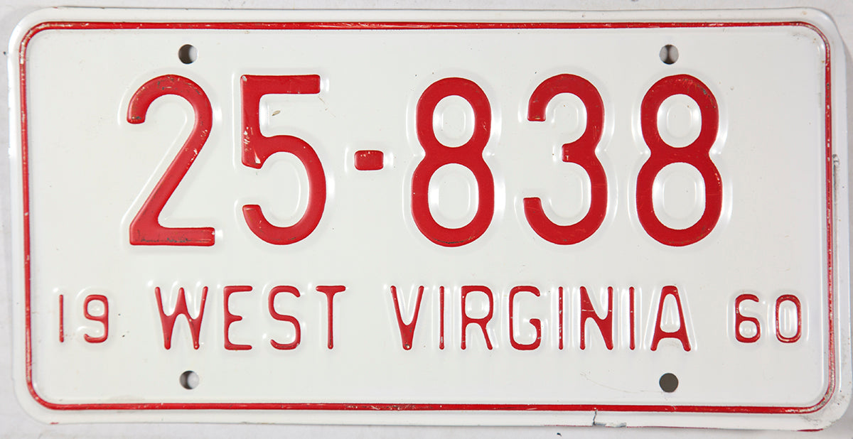 Rare NOS 1960 West Virginia car license plate