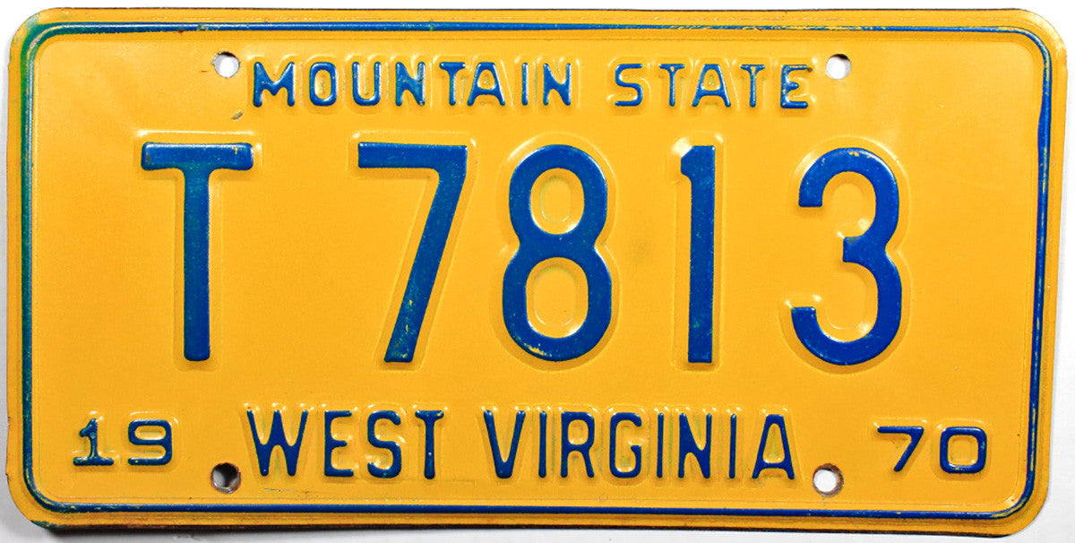 1970 West Virginia Trailer License Plate in Excellent condition