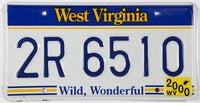 A classic 2000 West Virginia passenger car license plate for sale by Brandywine General Store in excellent condition