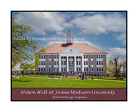 An archival poster style print of James Madison University Campus Wilson Hall