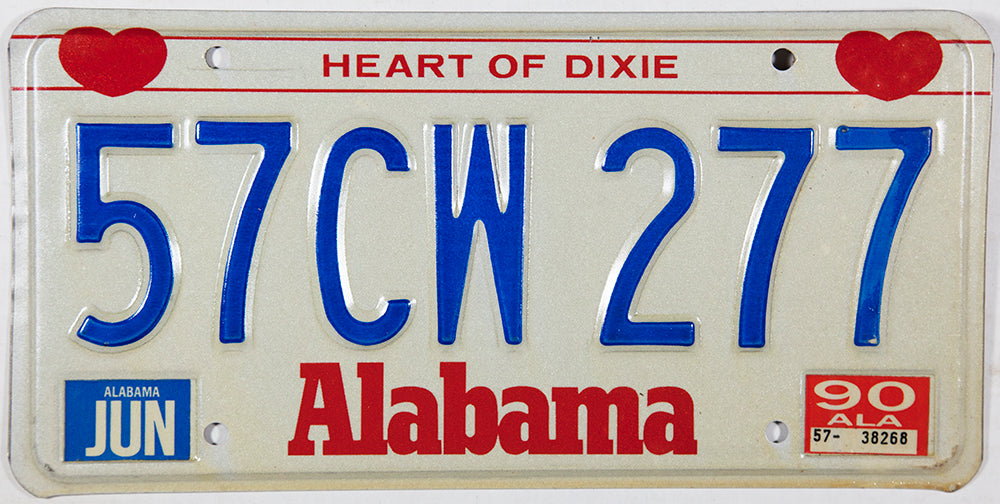 1990 Alabama License Plate for sale by Brandywine General Store in new old stock excellent minus condition