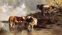 art print of Cattle at the Watering Hole painted by Anton Braith