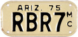 1975 Arizona Motorcycle License Plate in new old stock excellent condition for sale by Brandywine General Store