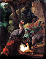 Art print of Park Landscape with Guinea Fowl and Chickens by Abraham Bisschop