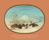 An archival poster of Buffalo Chase in the Snowdrifts by George Catlin