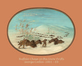 An archival poster of Buffalo Chase in the Snowdrifts by George Catlin