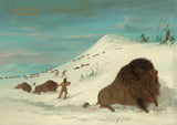 archival art Print of Buffalo Lancing in the Snow Drifts by George Catlin