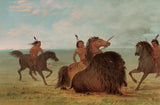 archival art Print of Camanches Lancing a Buffalo Bull by George Catlin