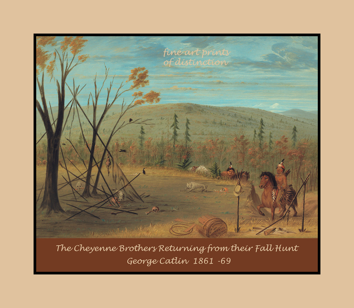 archival poster of The Cheyenne Brothers Returning from their Fall Hunt by George Catlin