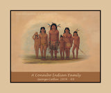 An archival art poster of A Connibo Indian Family by the American West artist George Catlin