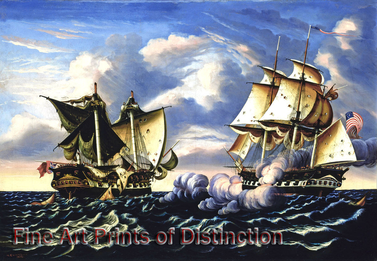 Art Print of The Capture of H.B.M. Frigate Macedonian by the US Frigate as depicted by Thomas Chambers