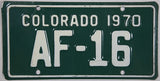 A classic 1970 Colorado motorcycle license plate for sale by Brandywine General Store in excellent minus condition