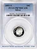 2001-S Roosevelt Silver Dime PCGS Proof 70 Deep Cameo