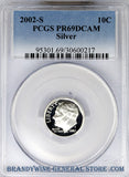2002-S Roosevelt Silver Dime PCGS Proof 69 Deep Cameo