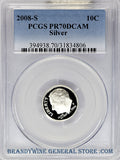 2008-S Roosevelt Silver Dime PCGS Proof 70 Deep Cameo