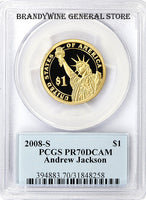 2008-S Andrew Jackson Presidential Dollar PCGS Proof 70 Deep Cameo