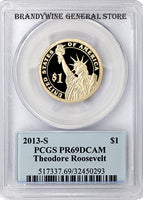 2013-S Theodore Roosevelt Dollar Coin PCGS Proof 69 Deep Cameo