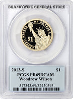 2013-S Woodrow Wilson Presidential Dollar PCGS Proof 69 Deep Cameo
