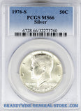 1976-S Kennedy Silver Bicentennial Half Dollar certified by PCGS at Mint State 66