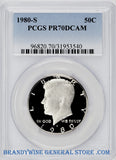 1980-S Kennedy Half Dollar certified perfect by PCGS at Proof 70 Deep Cameo