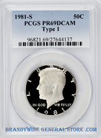 1981-S Kennedy Type 1 Half Dollar certified by PCGS at Proof 69 Deep Cameo