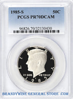 1985-S Kennedy Half Dollar certified perfect by PCGS at Proof 70 Deep Cameo
