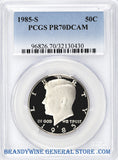 1985-S Kennedy Half Dollar certified perfect by PCGS at Proof 70 Deep Cameo