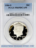 1986-S Kennedy Half Dollar certified by PCGS at Proof 69 Deep Cameo