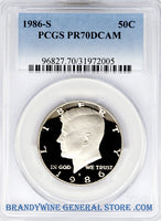 1986-S Kennedy Half Dollar certified perfect by PCGS at Proof 70 Deep Cameo