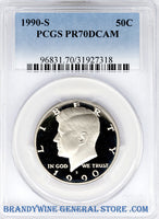 1990-S Kennedy Half Dollar certified perfect by PCGS at Proof 70 Deep Cameo