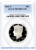 1991-S Kennedy Half Dollar certified perfect by PCGS at Proof 70 Deep Cameo