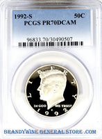 1992-S Kennedy Half Dollar certified perfect by PCGS at Proof 70 Deep Cameo