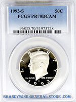 1993-S Kennedy Half Dollar certified perfect by PCGS at Proof 70 Deep Cameo