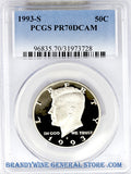 1993-S Kennedy Half Dollar certified perfect by PCGS at Proof 70 Deep Cameo
