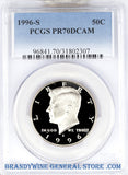 1996-S Kennedy Half Dollar certified perfect by PCGS at Proof 70 Deep Cameo