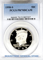 1998-S Kennedy Half Dollar certified perfect by PCGS at Proof 70 Deep Cameo