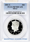 2001-S Kennedy Silver Half Dollar certified perfect by PCGS at Proof 70 Deep Cameo